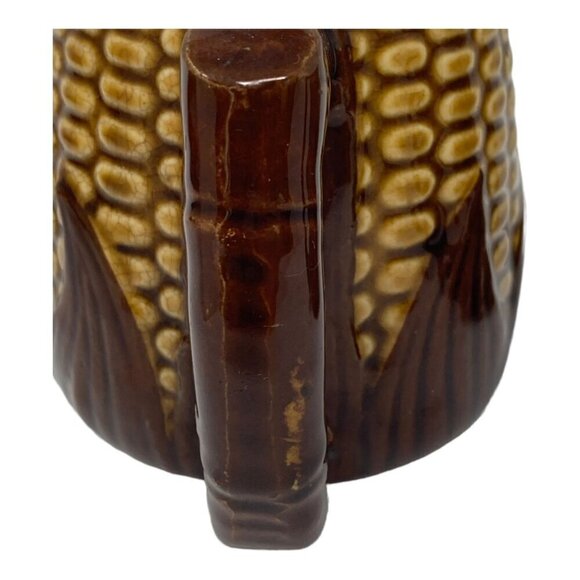 Vintage Majolica Corn Mug Set Signed Occupied Japan Brown Yellow Pottery Ceramic - Picture 4 of 12